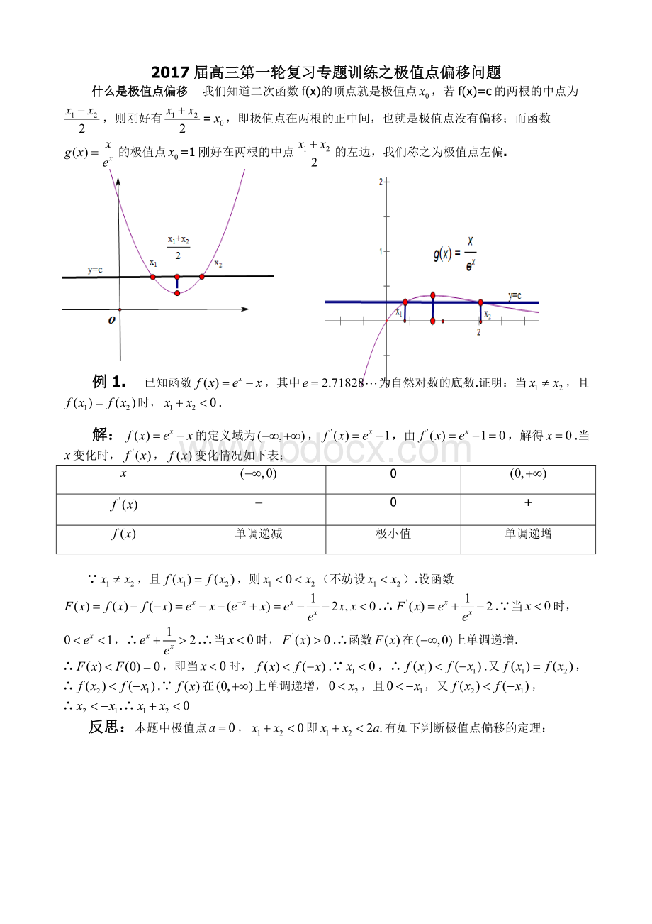 高三第一轮复习专题训练之极值点偏移问题Word文档下载推荐.doc_第1页