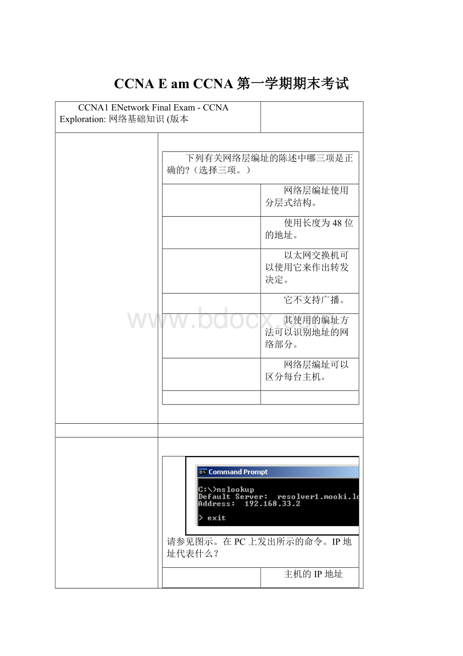 CCNA E am CCNA第一学期期末考试.docx_第1页