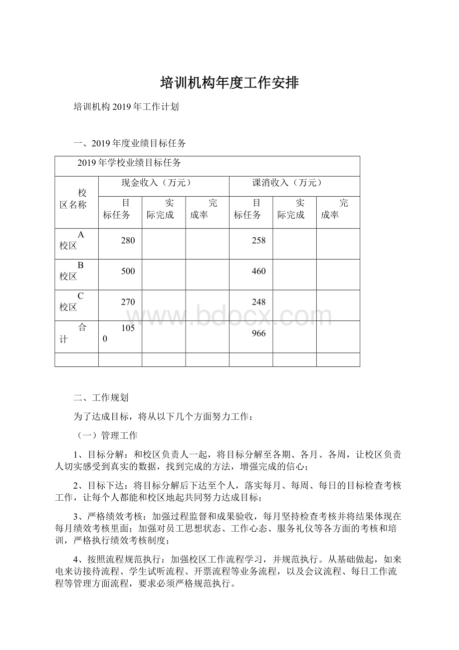 培训机构年度工作安排.docx_第1页