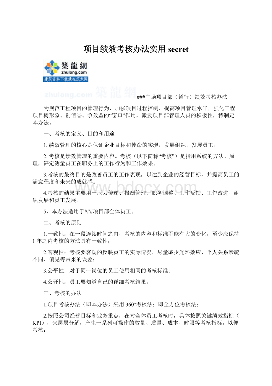 项目绩效考核办法实用secretWord文档格式.docx