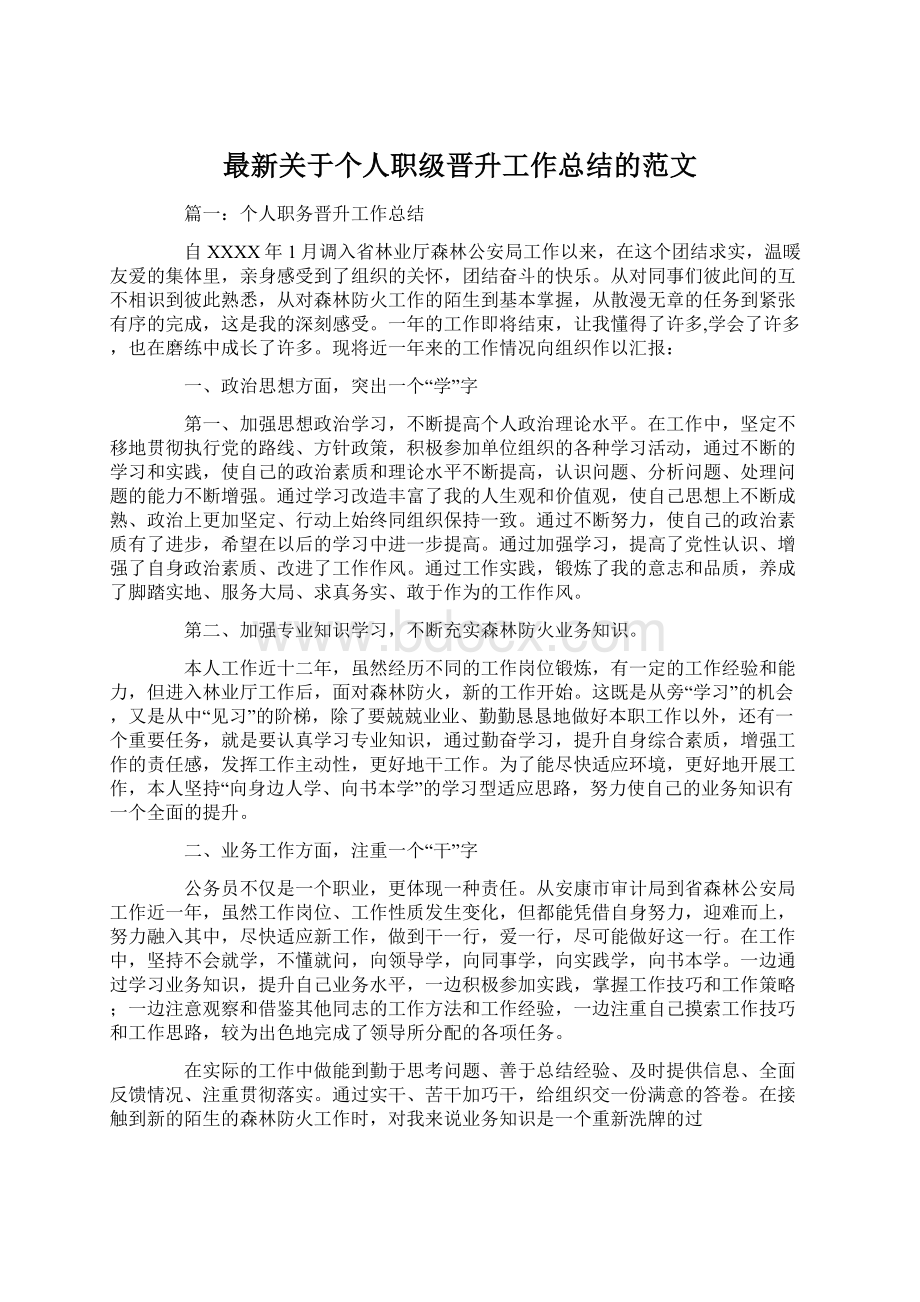 最新关于个人职级晋升工作总结的范文Word文档下载推荐.docx