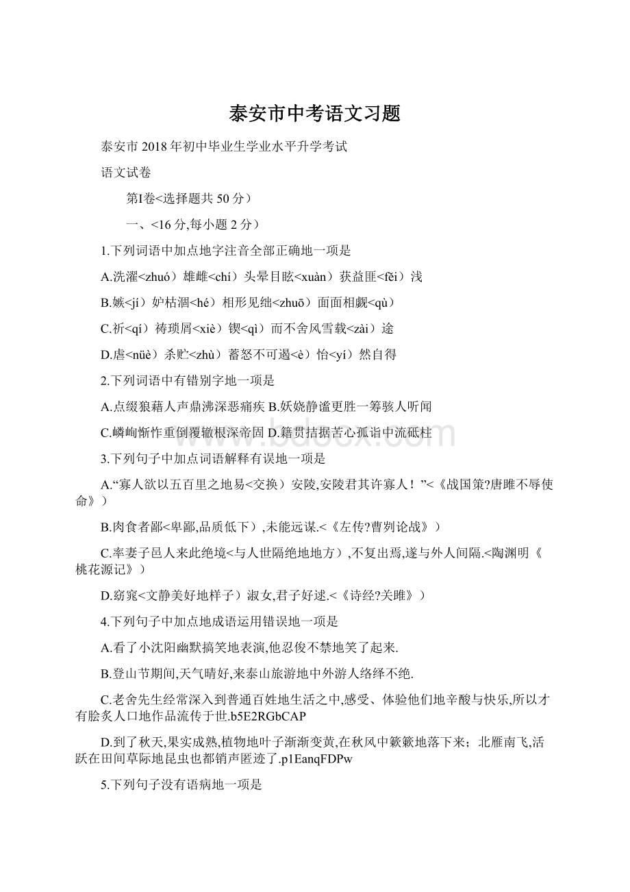 泰安市中考语文习题.docx_第1页