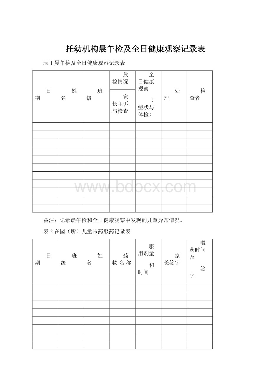 托幼机构晨午检及全日健康观察记录表Word文档下载推荐.docx_第1页