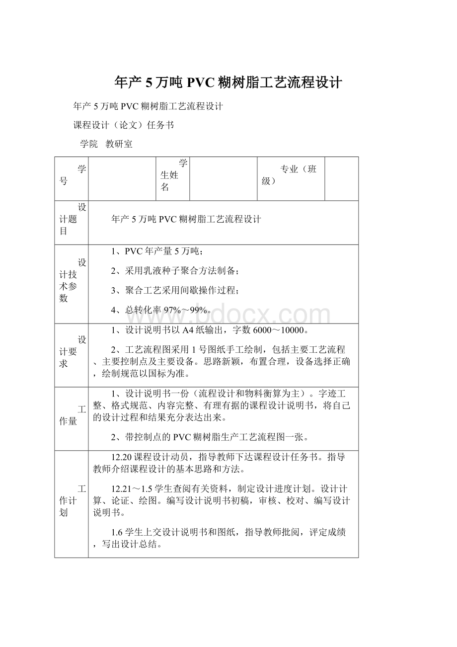 年产5万吨PVC糊树脂工艺流程设计Word文档格式.docx