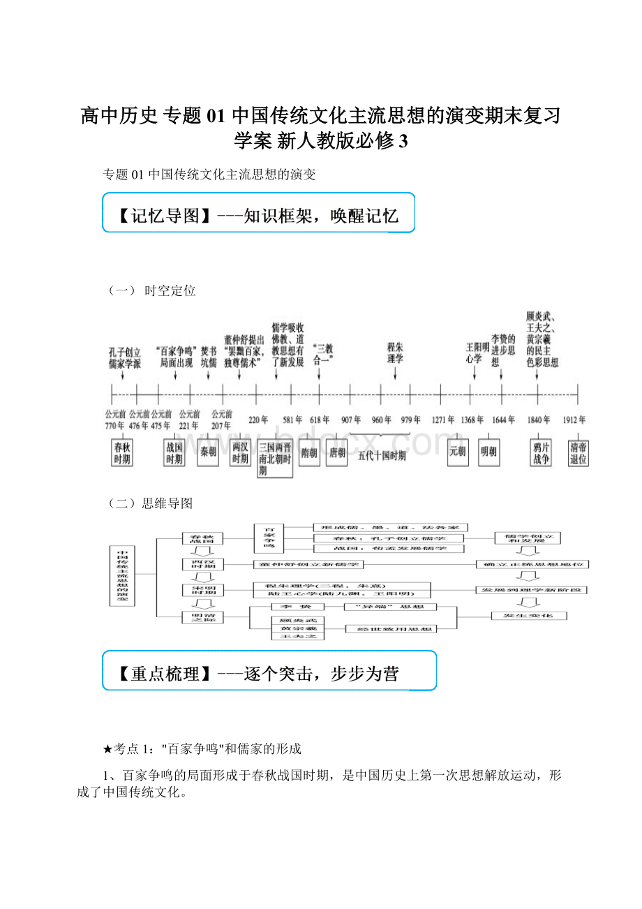 高中历史 专题01 中国传统文化主流思想的演变期末复习学案 新人教版必修3.docx_第1页