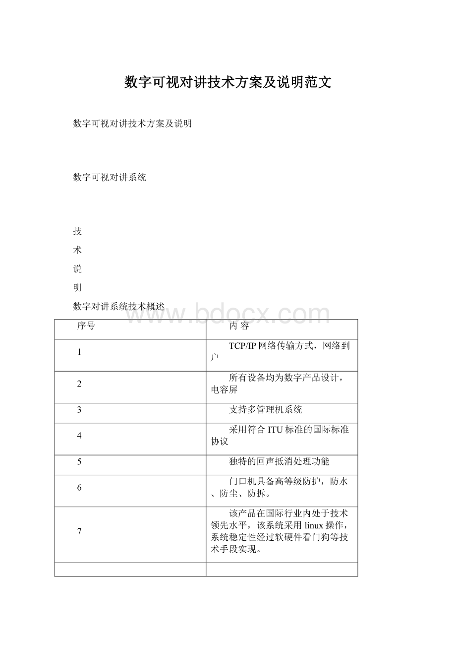 数字可视对讲技术方案及说明范文Word文件下载.docx