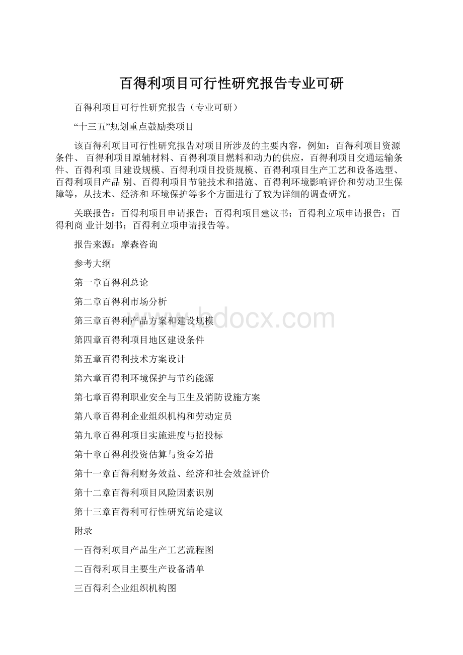 百得利项目可行性研究报告专业可研.docx