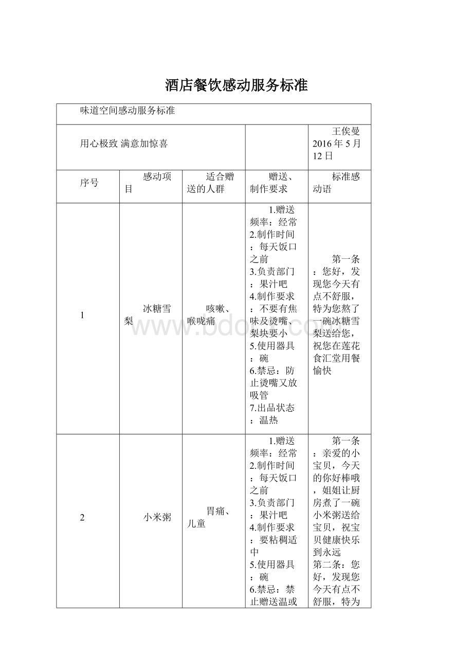 酒店餐饮感动服务标准文档格式.docx