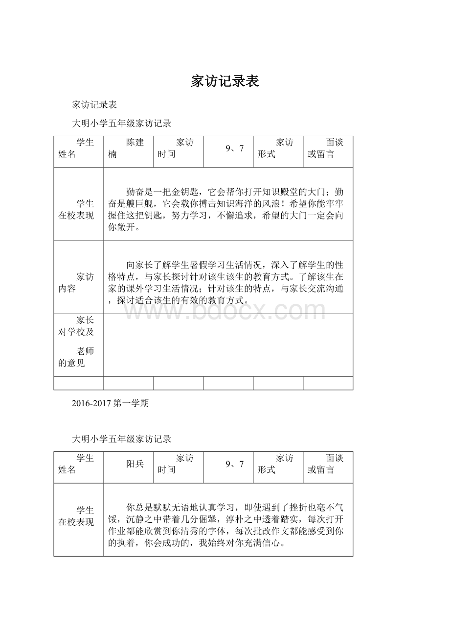 家访记录表Word格式文档下载.docx