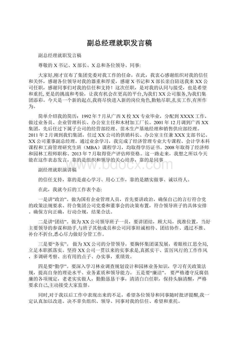 副总经理就职发言稿Word文档下载推荐.docx_第1页