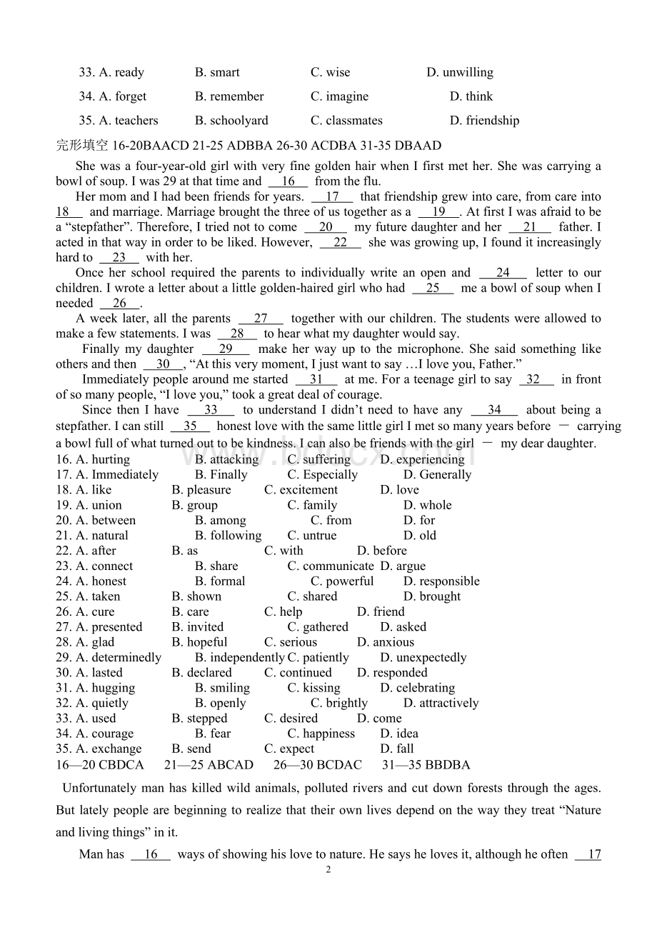 高一英语完形填空专项训练.doc_第2页