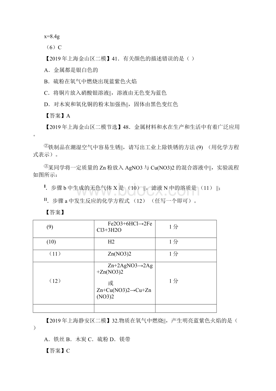 上海各区中考化学二模试题分类汇编金属和金属材料word答案版Word格式文档下载.docx_第3页