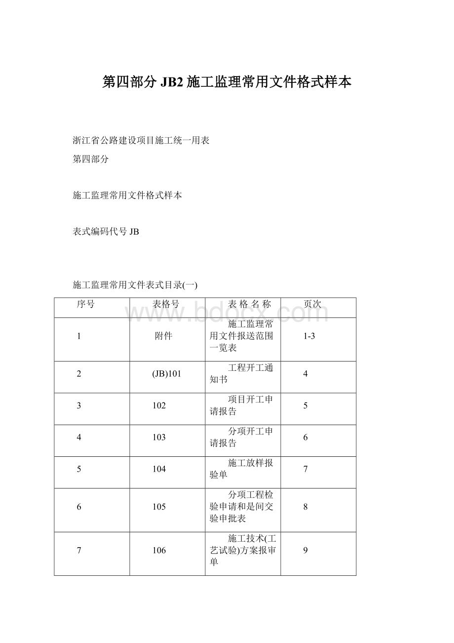 第四部分JB2施工监理常用文件格式样本Word文件下载.docx