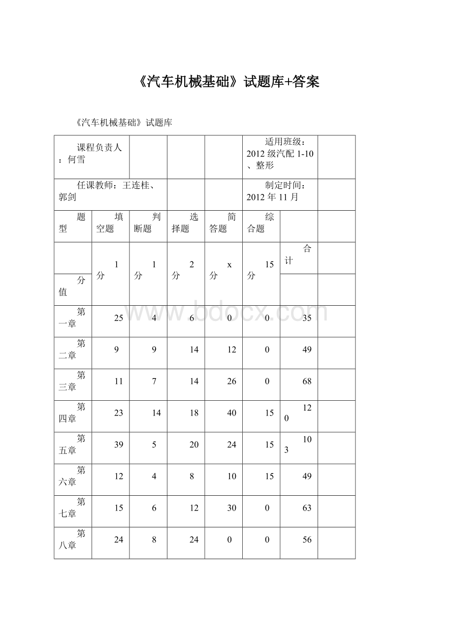 《汽车机械基础》试题库+答案Word格式.docx