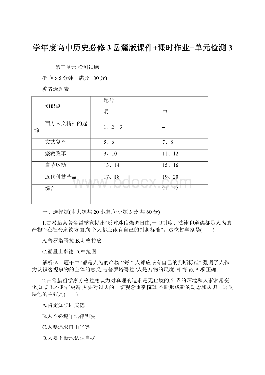 学年度高中历史必修3岳麓版课件+课时作业+单元检测 3文档格式.docx_第1页