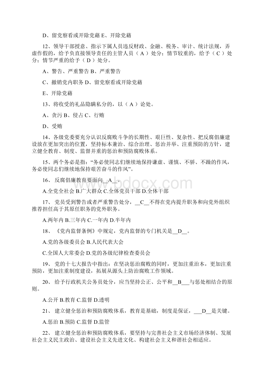 二党风廉政建设竞赛复习题及答案Word格式.docx_第2页