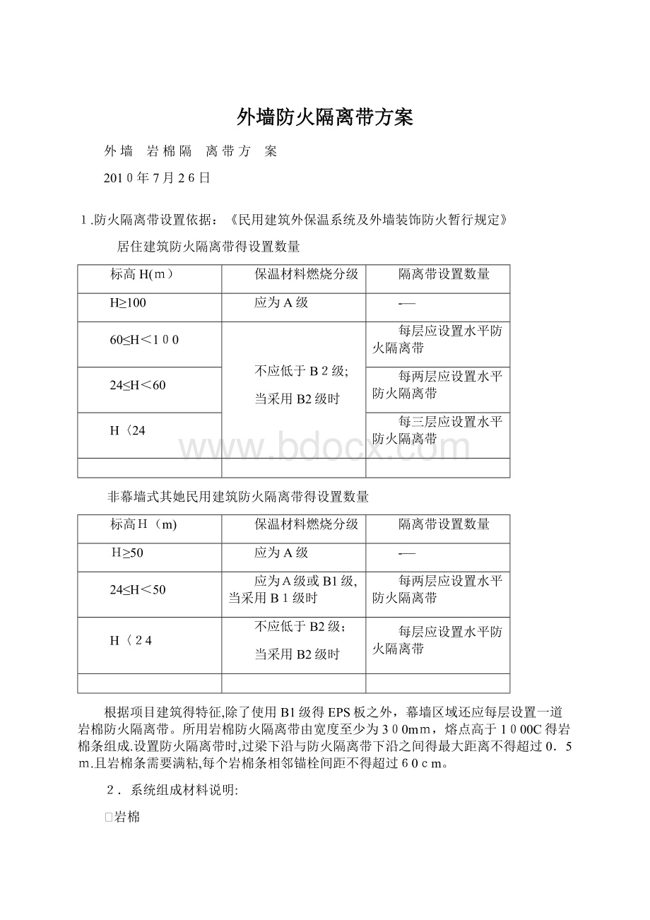 外墙防火隔离带方案Word格式.docx