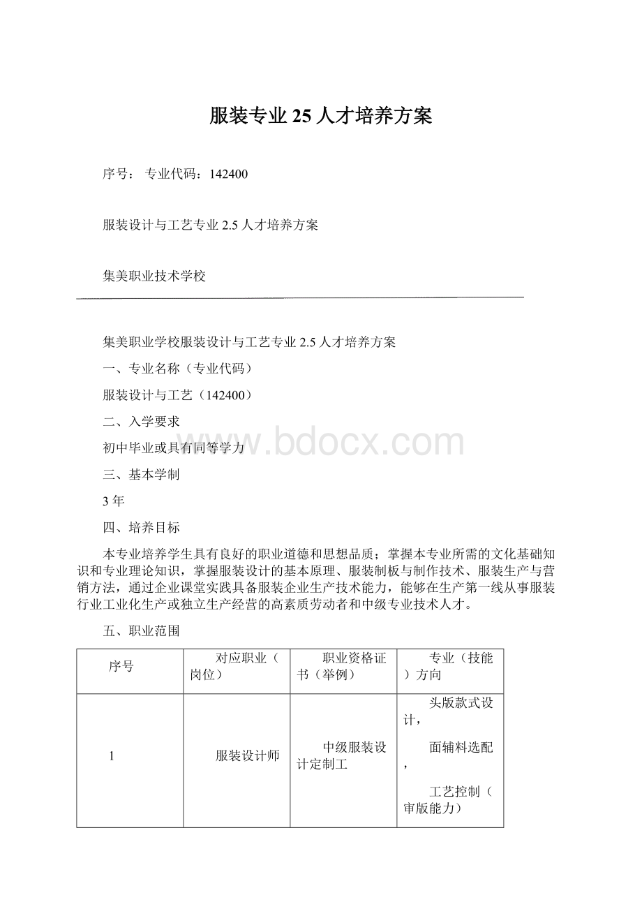 服装专业25人才培养方案Word文档格式.docx_第1页