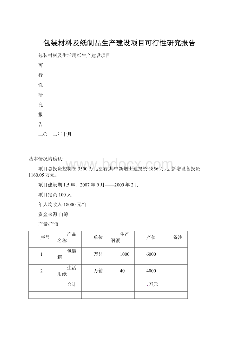 包装材料及纸制品生产建设项目可行性研究报告.docx_第1页