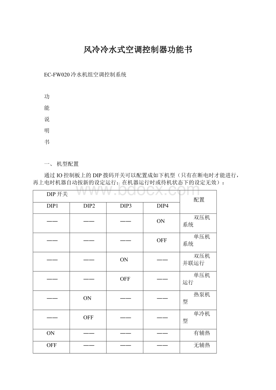 风冷冷水式空调控制器功能书Word文件下载.docx_第1页