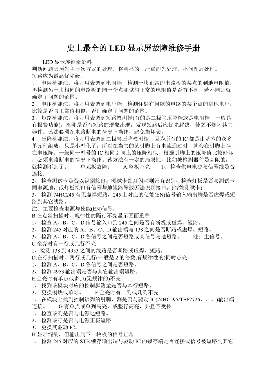 史上最全的LED显示屏故障维修手册.docx_第1页