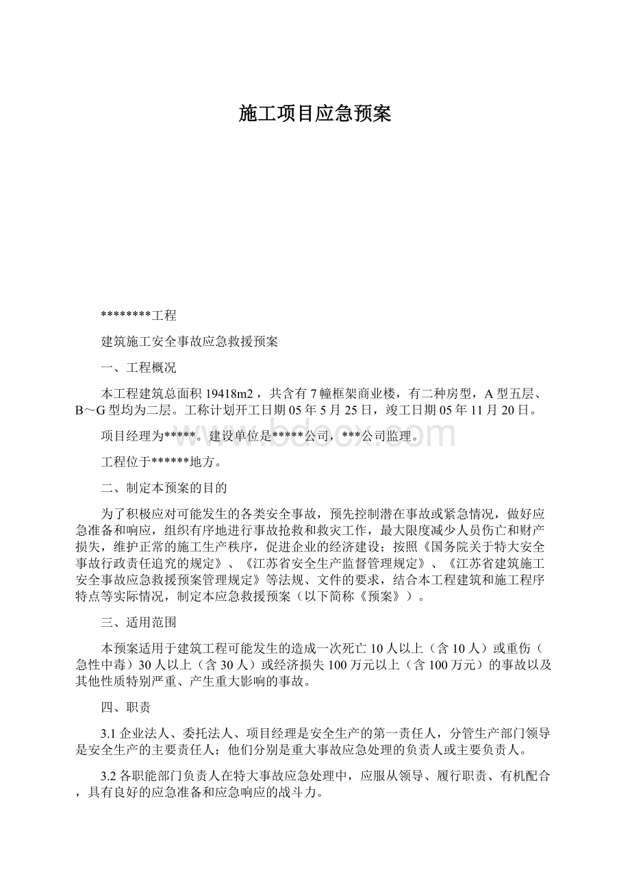 施工项目应急预案Word文档格式.docx