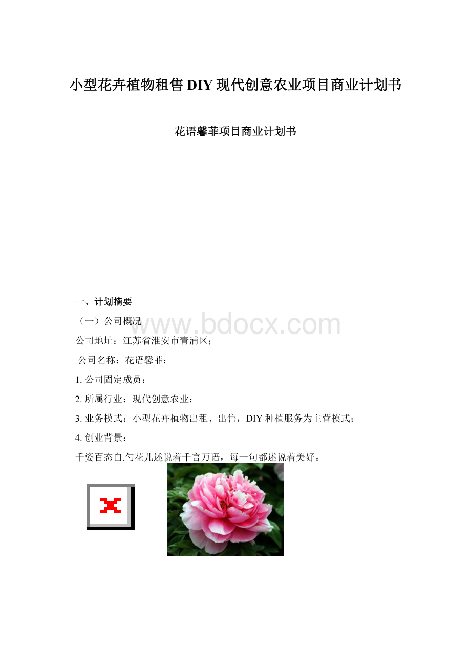 小型花卉植物租售DIY现代创意农业项目商业计划书.docx