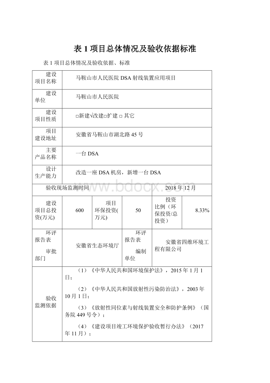 表1项目总体情况及验收依据标准Word文档格式.docx_第1页