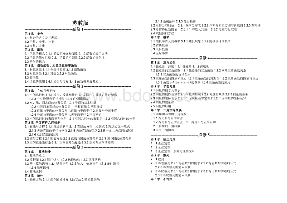 高中数学苏教版教材目录(必修+选修).docx_第1页