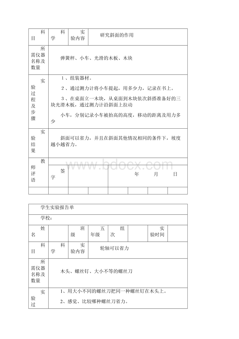 苏教版小学五年级下册科学实验报告单.docx_第2页