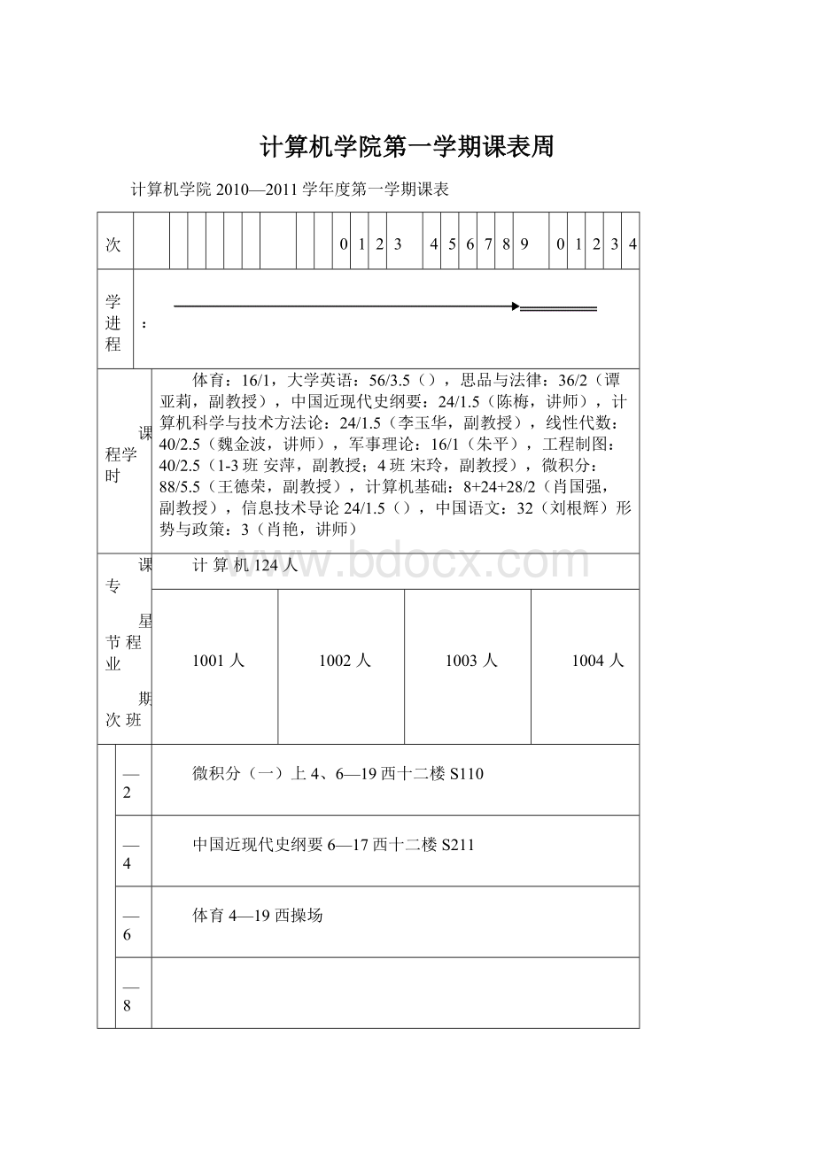 计算机学院第一学期课表周Word文件下载.docx_第1页