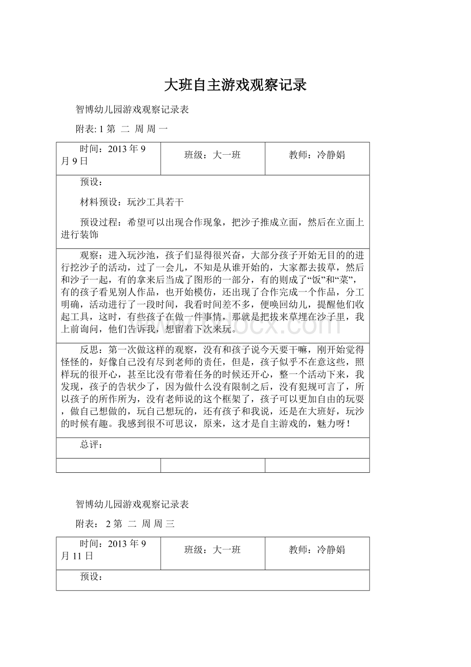 大班自主游戏观察记录.docx_第1页