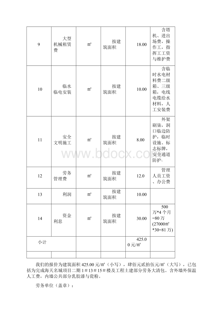 楼及地下车库土建工程劳务费报价书Word文档下载推荐.docx_第3页