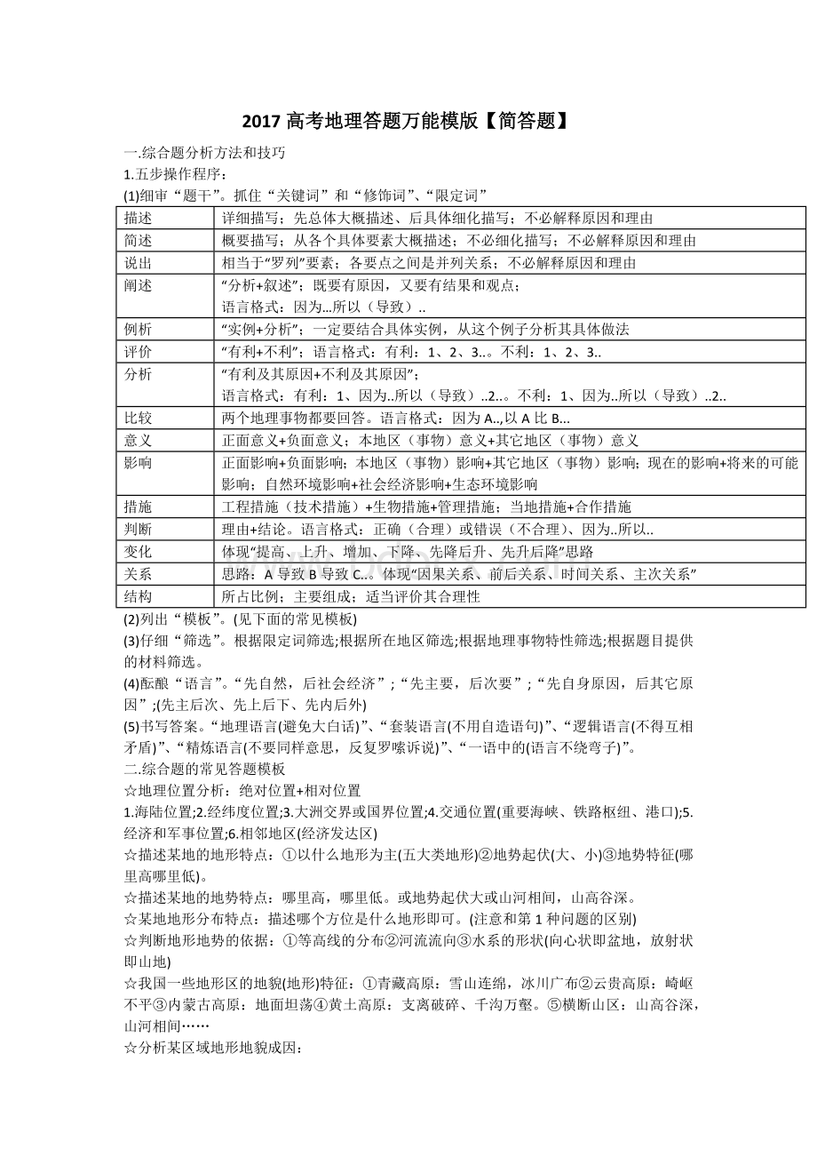 高考地理答题万能模版文档格式.docx