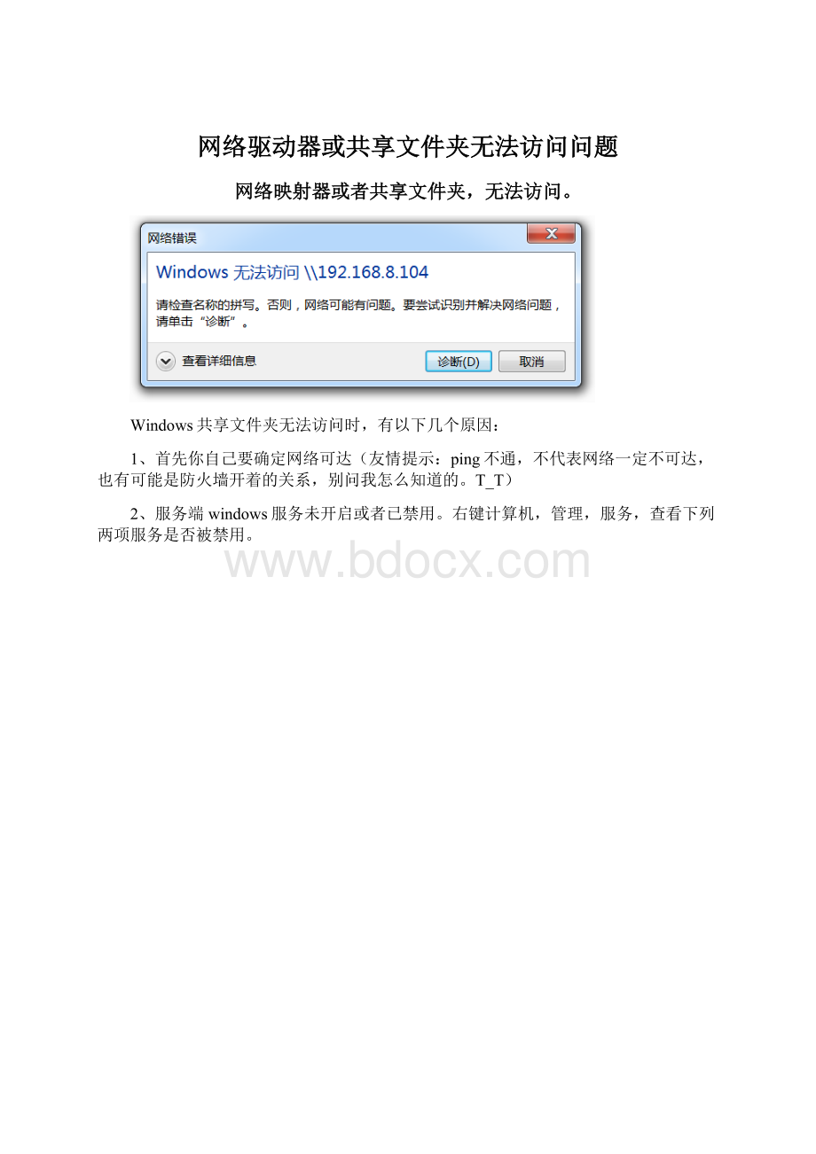 网络驱动器或共享文件夹无法访问问题Word文档格式.docx_第1页