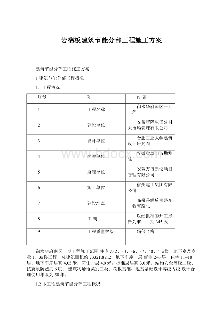 岩棉板建筑节能分部工程施工方案Word文件下载.docx_第1页