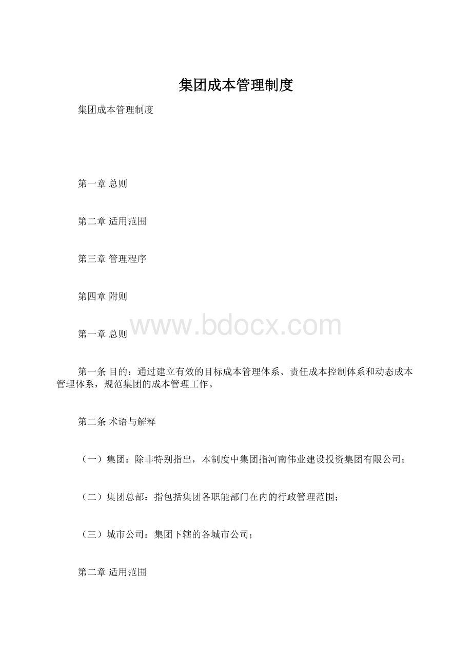 集团成本管理制度Word格式.docx_第1页