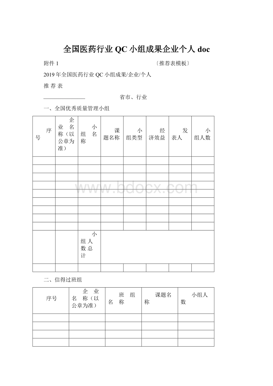 全国医药行业QC小组成果企业个人docWord文件下载.docx