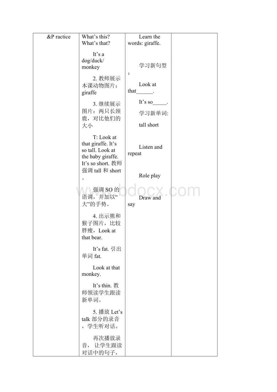 新版pep英语三年级下册unit3Atthezoo教案Word格式.docx_第2页