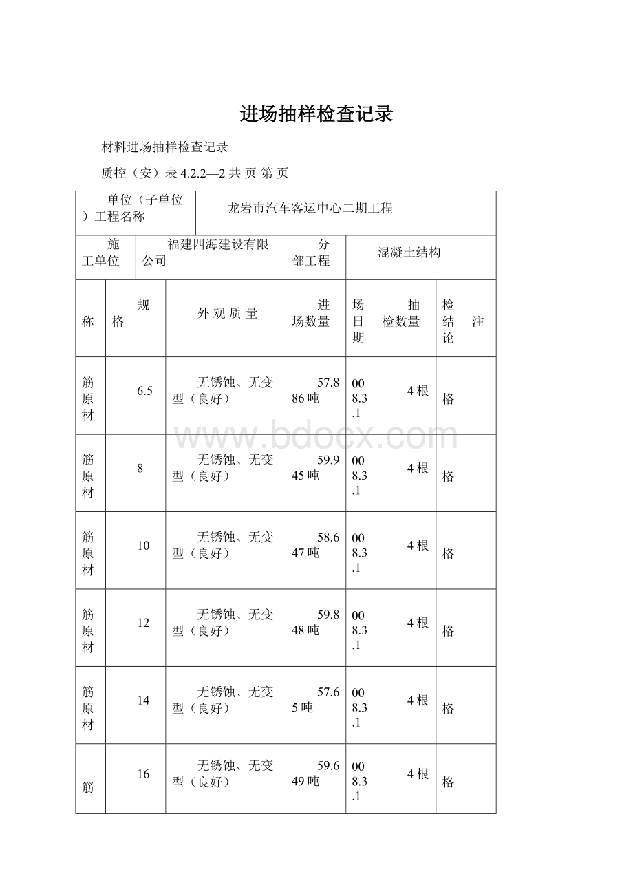 进场抽样检查记录Word格式文档下载.docx