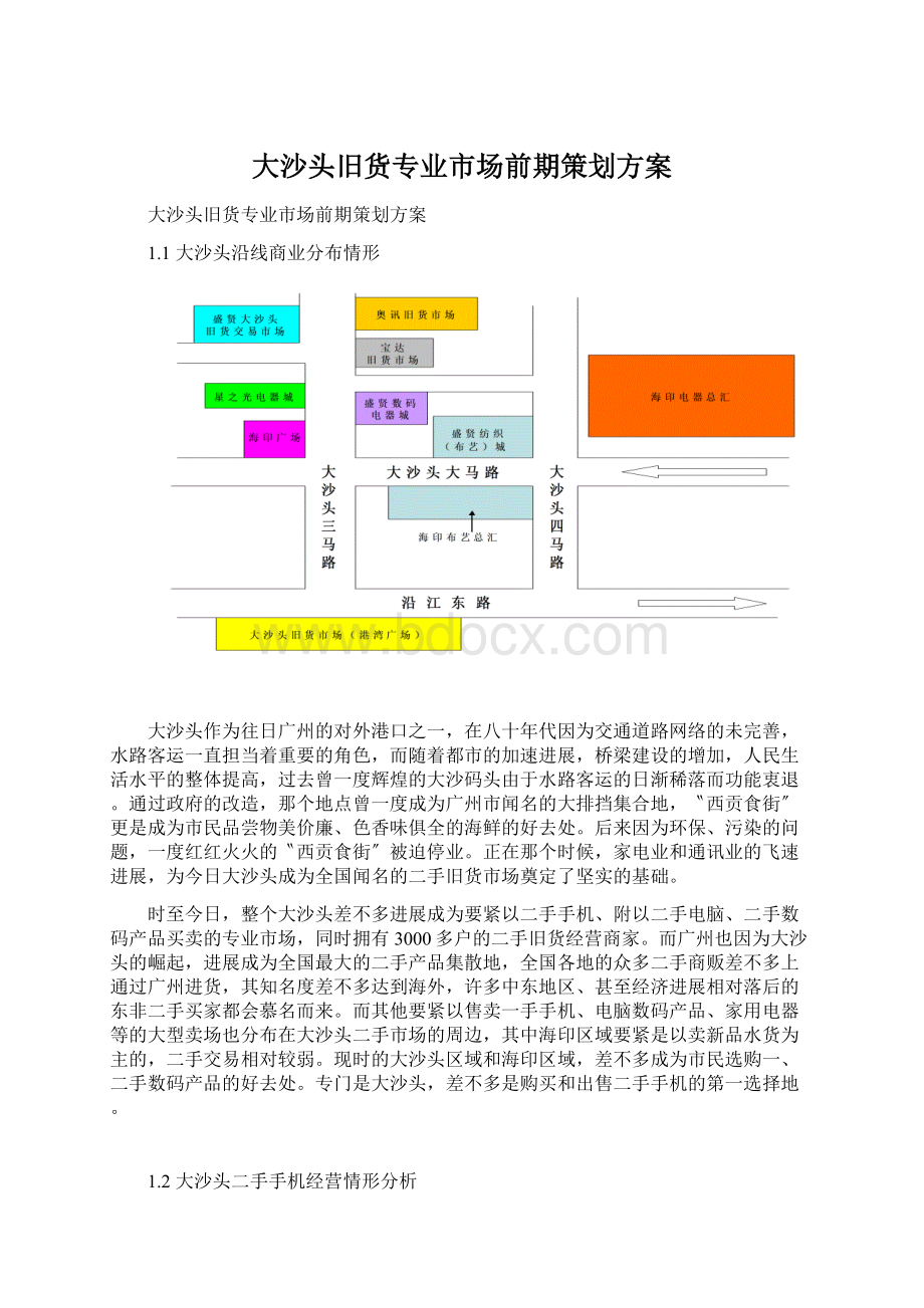 大沙头旧货专业市场前期策划方案Word格式文档下载.docx