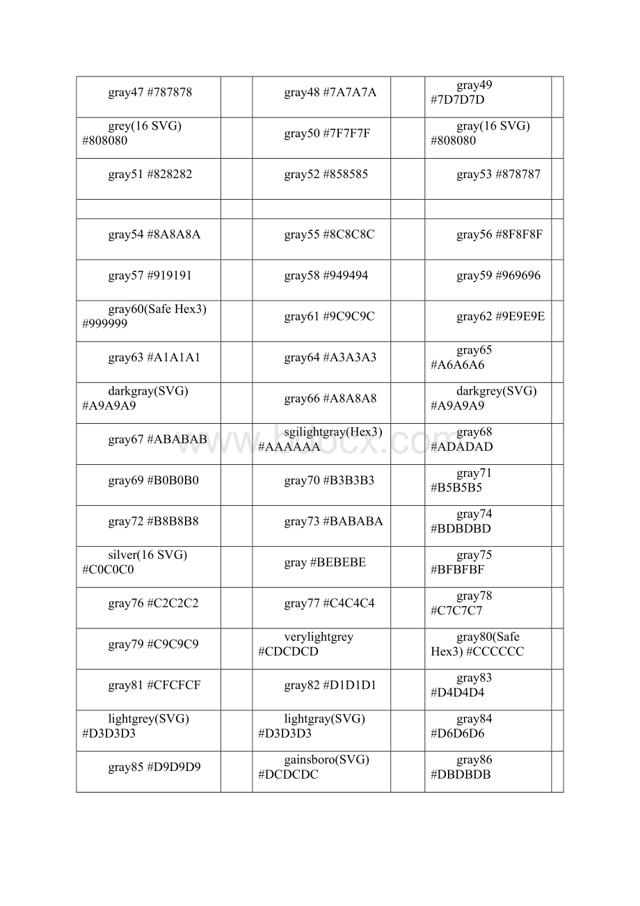 十六进制与颜色信息对照表.docx_第2页