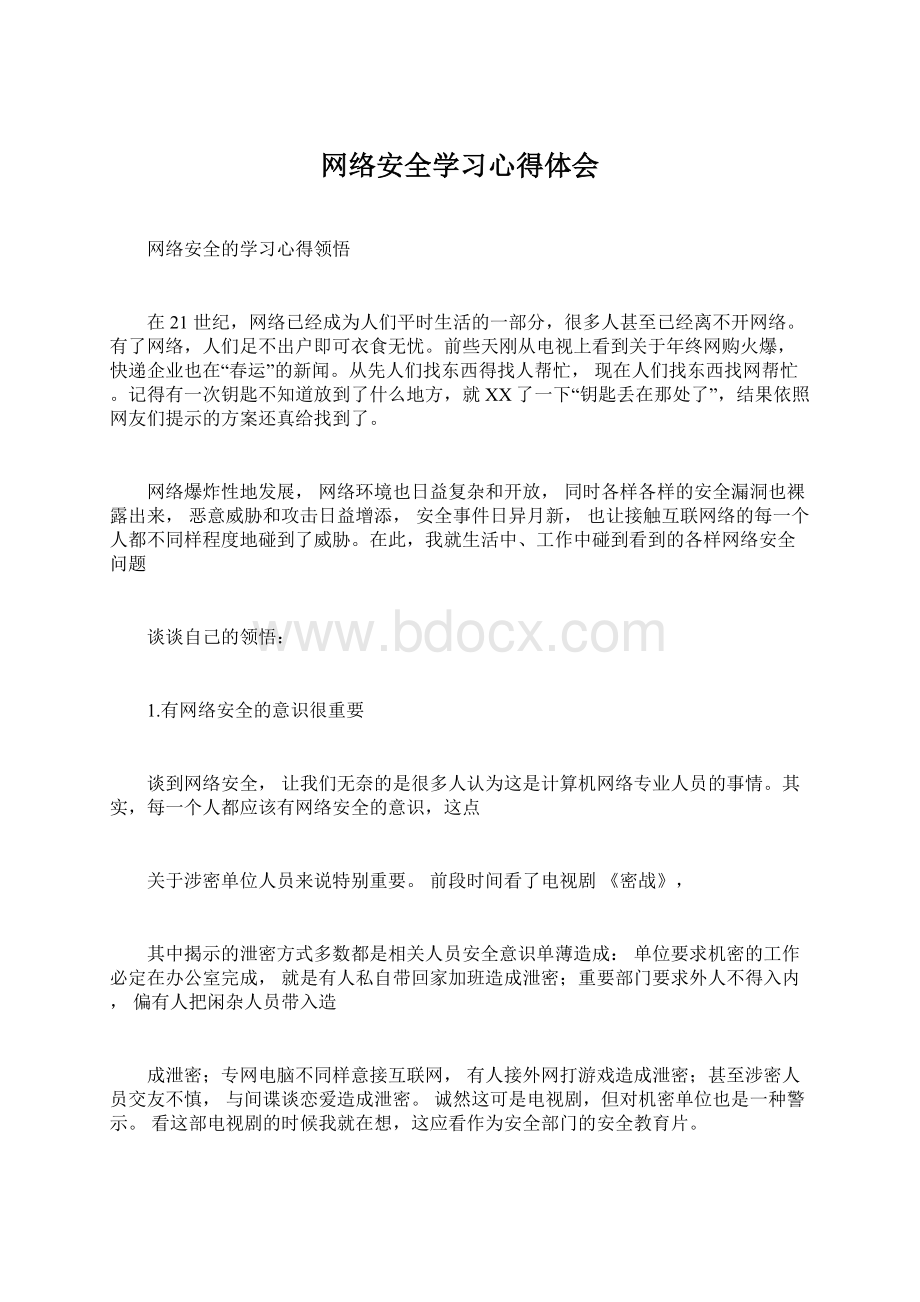 网络安全学习心得体会Word文档下载推荐.docx