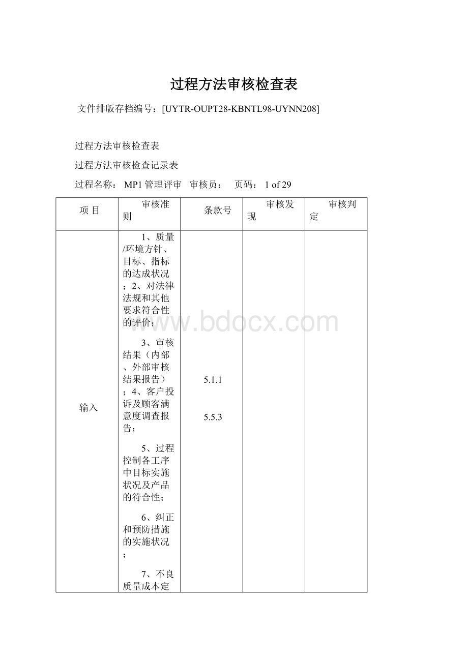 过程方法审核检查表Word文件下载.docx