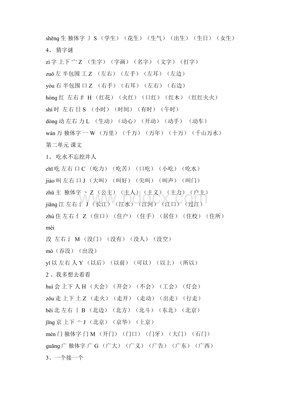 新人教部编版小学一年级语文下册组词带拼音部首生字结构.docx_第2页