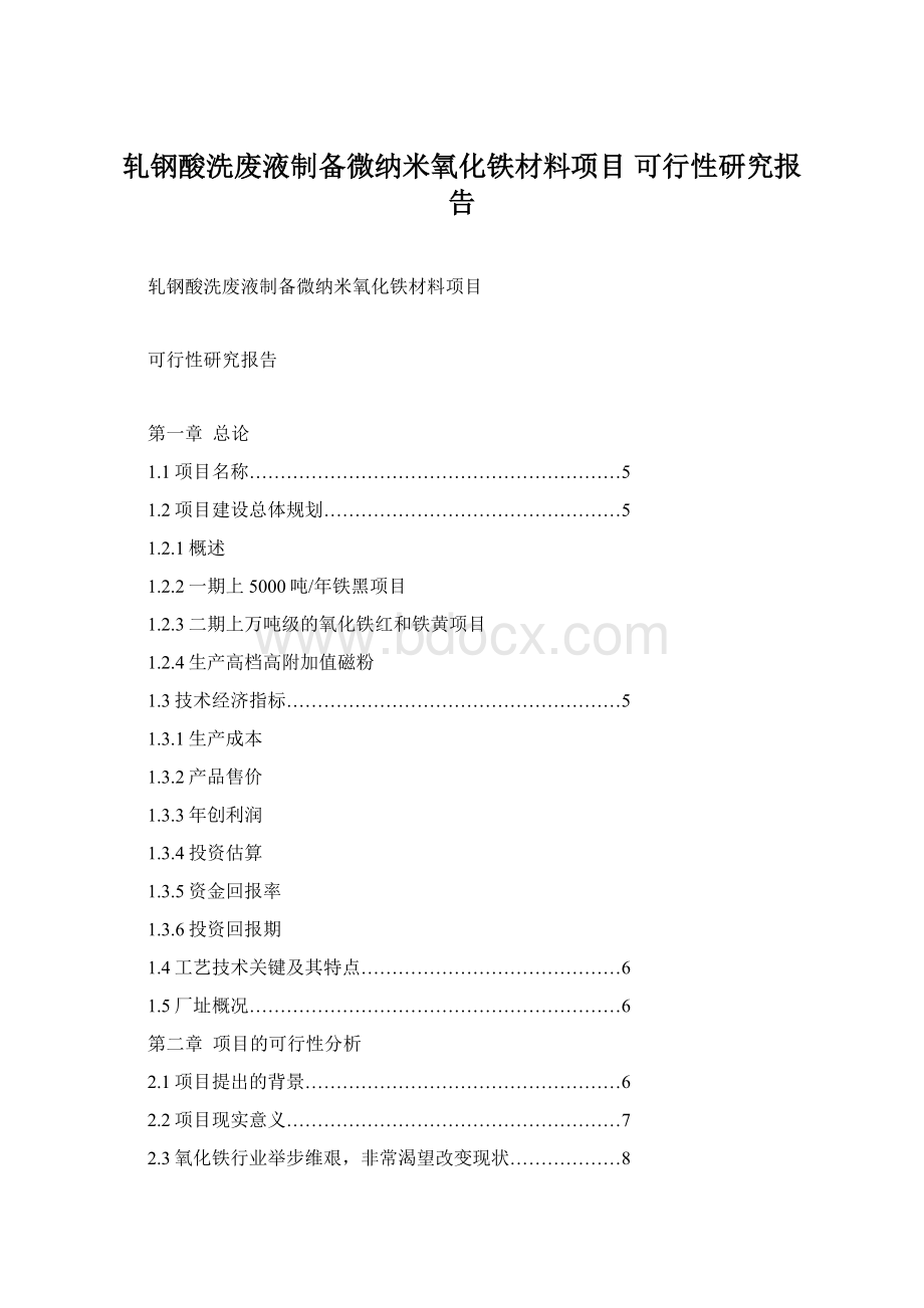 轧钢酸洗废液制备微纳米氧化铁材料项目 可行性研究报告.docx