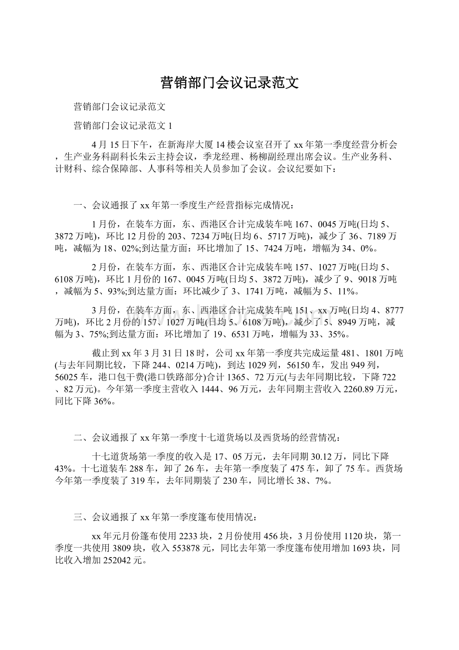 营销部门会议记录范文.docx_第1页