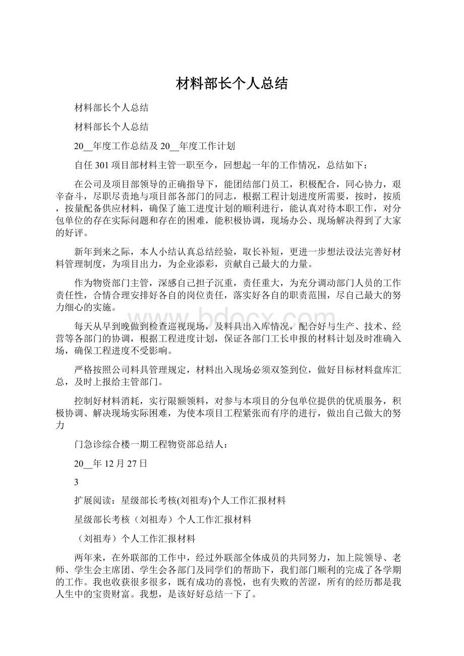 材料部长个人总结Word格式文档下载.docx