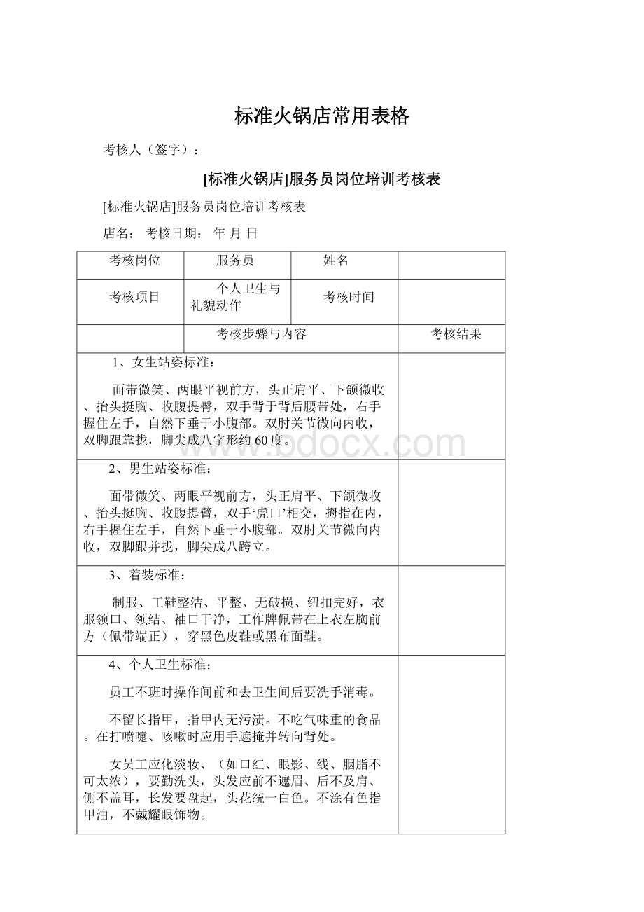 标准火锅店常用表格.docx