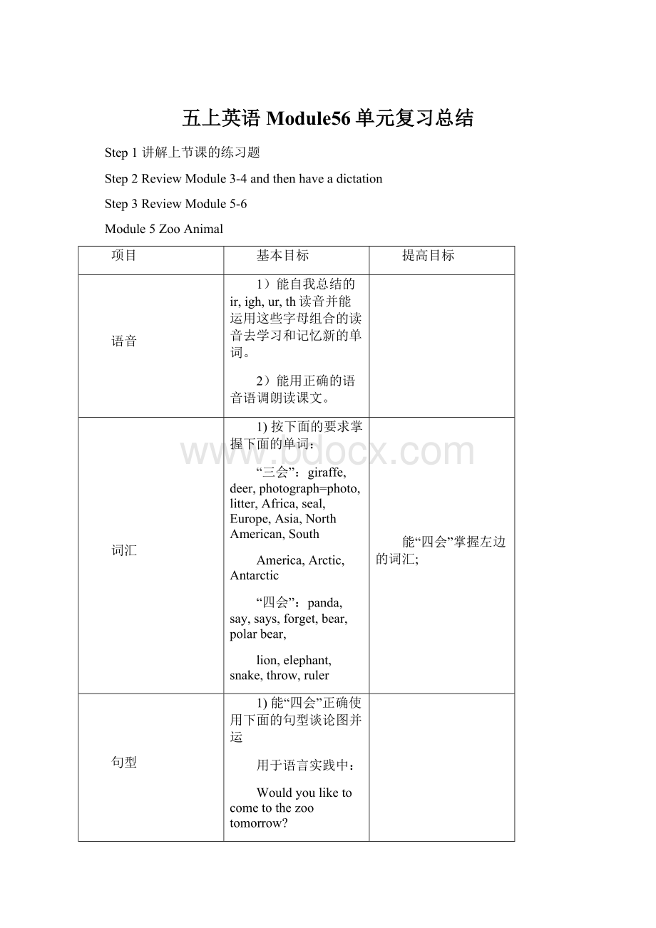 五上英语Module56单元复习总结Word文件下载.docx